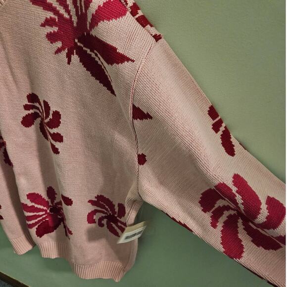 NWT! FOR DAYS Oversized Floral Crew Sweater in Light Pink Floral Organic Cotton - Picture 9 of 11